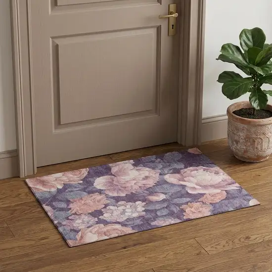 Salmon Gray And Ivory Floral Washable Area Rug With UV Protection Photo 1