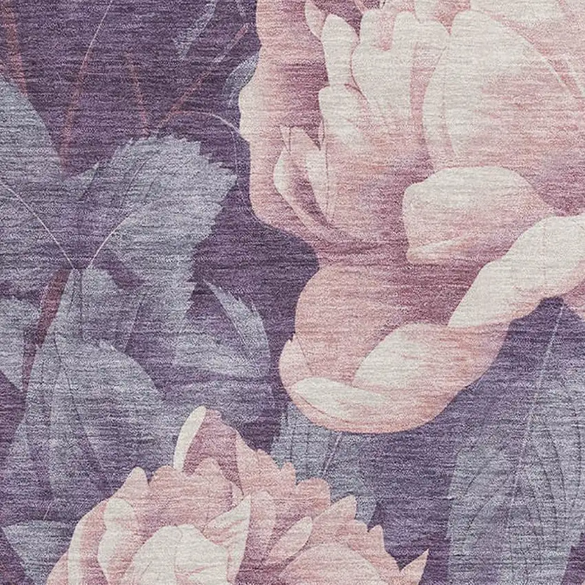 Salmon Gray And Ivory Floral Washable Area Rug With UV Protection Photo 2