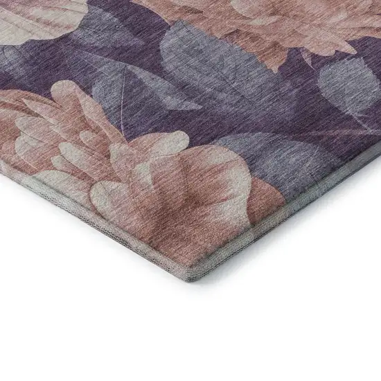 Salmon Gray And Ivory Floral Washable Area Rug With UV Protection Photo 7