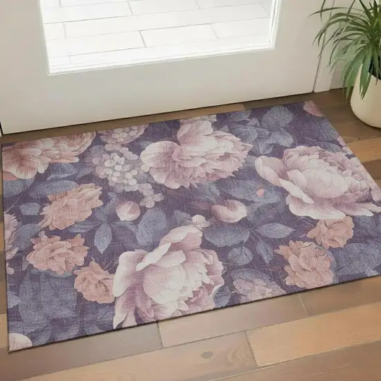 Salmon Gray And Ivory Floral Washable Area Rug With UV Protection Photo 2