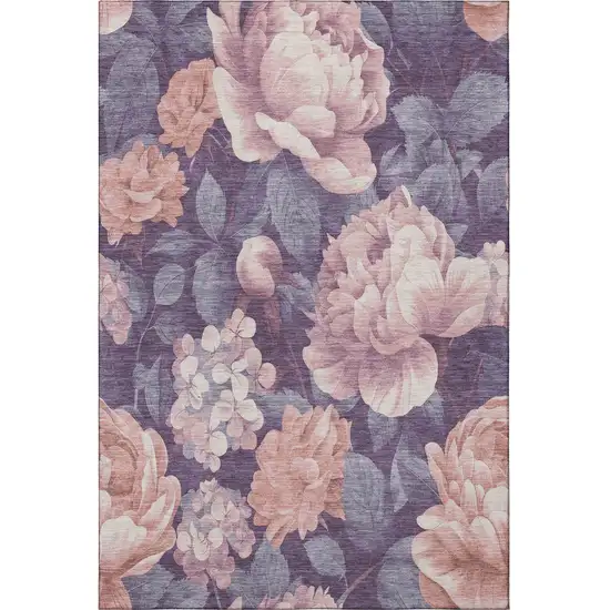 Salmon Gray And Ivory Floral Washable Area Rug With UV Protection Photo 3