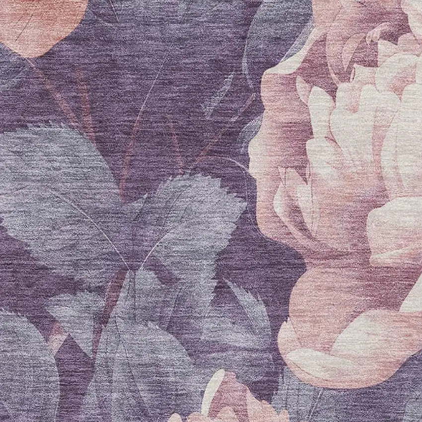 Salmon Gray And Ivory Floral Washable Area Rug With UV Protection Photo 2