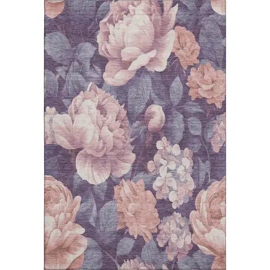 Salmon Gray And Ivory Floral Washable Area Rug With UV Protection Photo 1