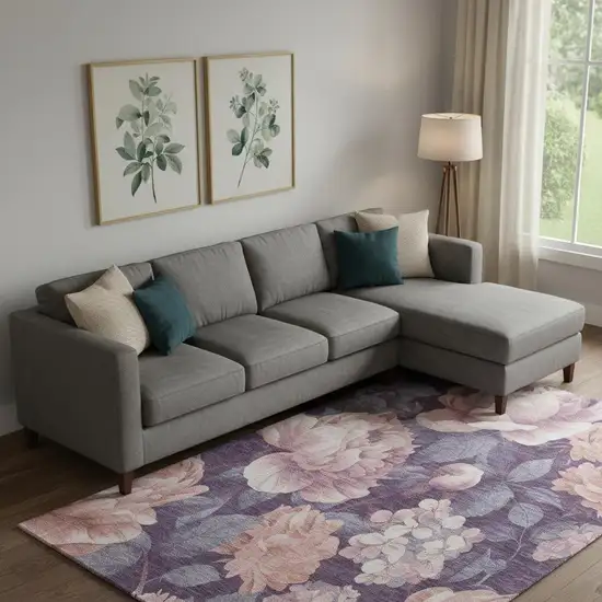 Salmon Gray And Ivory Floral Washable Area Rug With UV Protection Photo 2