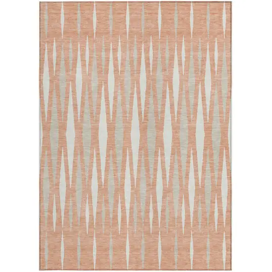 Salmon Gray And Ivory Geometric Washable Indoor Outdoor Area Rug Photo 7