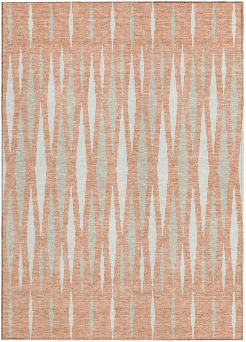Salmon Gray And Ivory Geometric Washable Indoor Outdoor Area Rug Photo 7