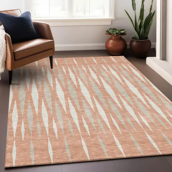 Salmon Gray And Ivory Geometric Washable Indoor Outdoor Area Rug Photo 9