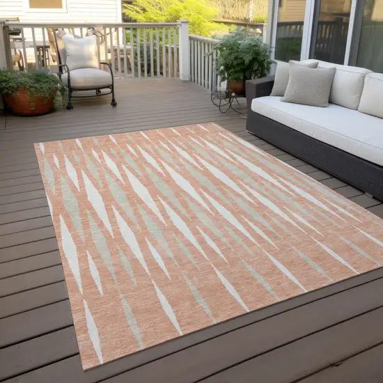 Salmon Gray And Ivory Geometric Washable Indoor Outdoor Area Rug Photo 9