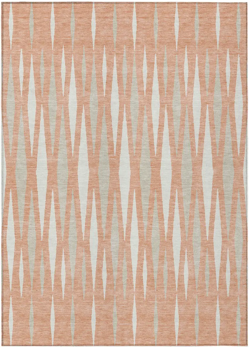 Salmon Gray And Ivory Geometric Washable Indoor Outdoor Area Rug Photo 2