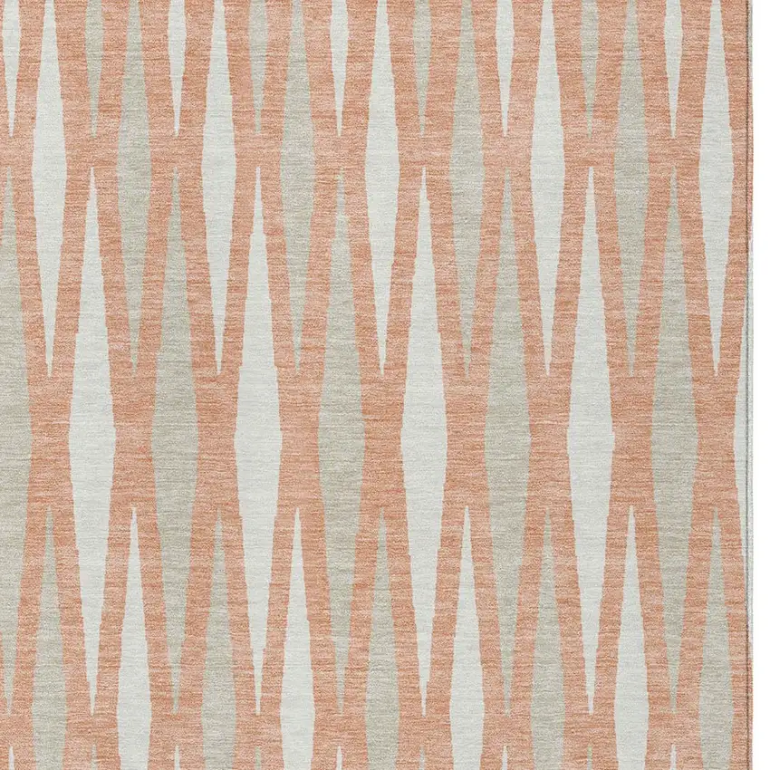 Salmon Gray And Ivory Geometric Washable Indoor Outdoor Area Rug Photo 7