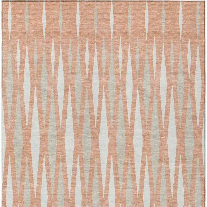 Salmon Gray And Ivory Geometric Washable Indoor Outdoor Area Rug Photo 8