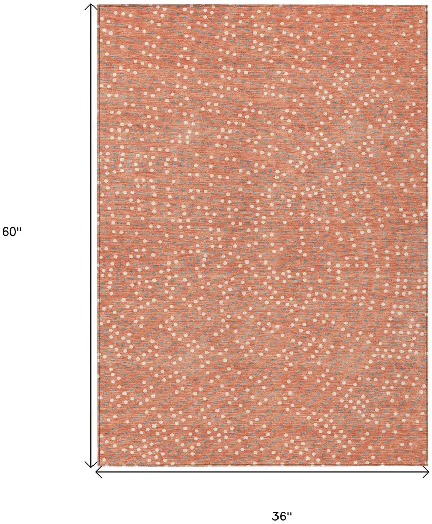 Salmon Gray And Ivory Polka Dot Washable Indoor Outdoor Area Rug Photo 3