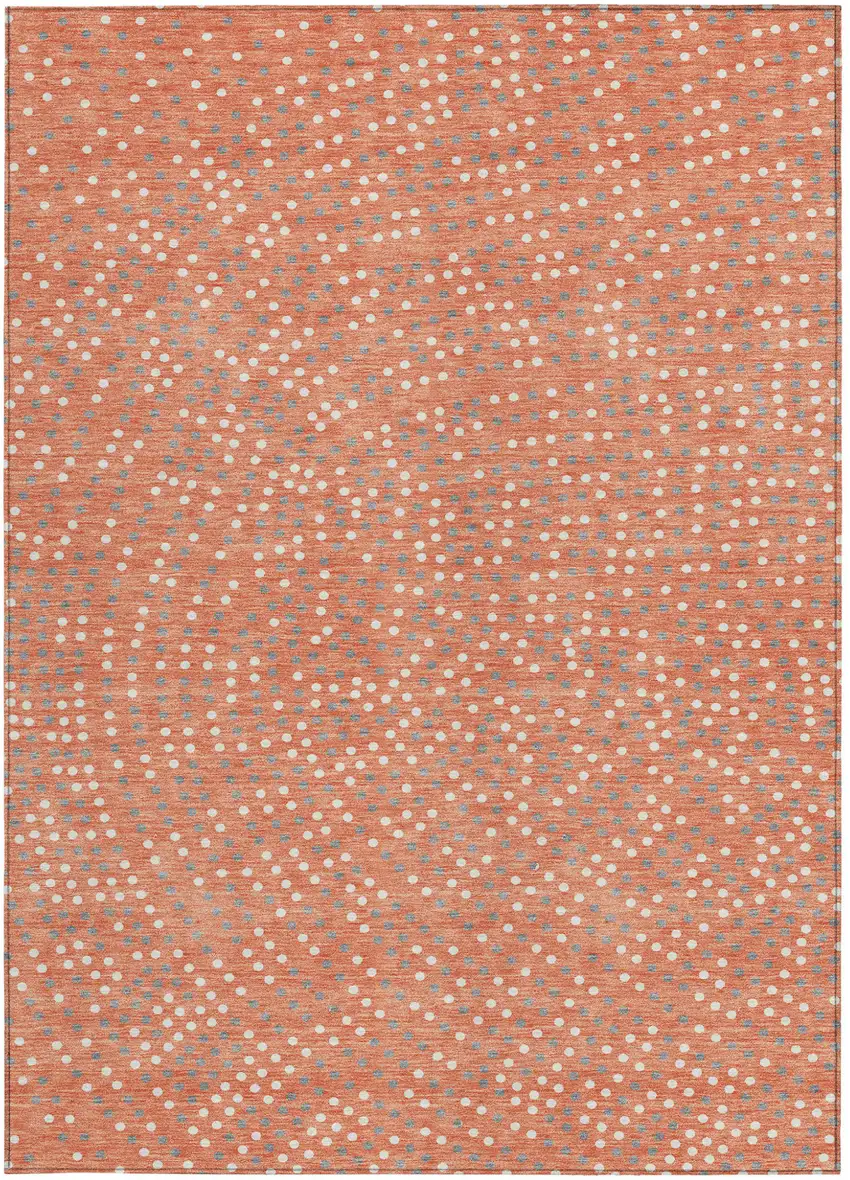 Salmon Gray And Ivory Polka Dot Washable Indoor Outdoor Area Rug Photo 7