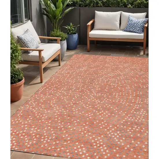 Salmon Gray And Ivory Polka Dot Washable Indoor Outdoor Area Rug Photo 1