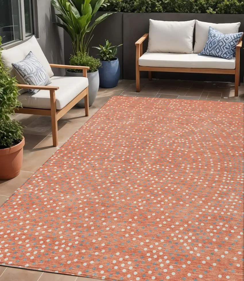 Salmon Gray And Ivory Polka Dot Washable Indoor Outdoor Area Rug Photo 1