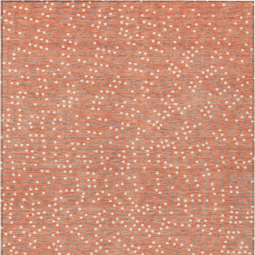 Salmon Gray And Ivory Polka Dot Washable Indoor Outdoor Area Rug Photo 8