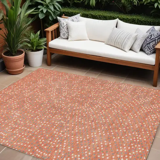 Salmon Gray And Ivory Polka Dot Washable Indoor Outdoor Area Rug Photo 1