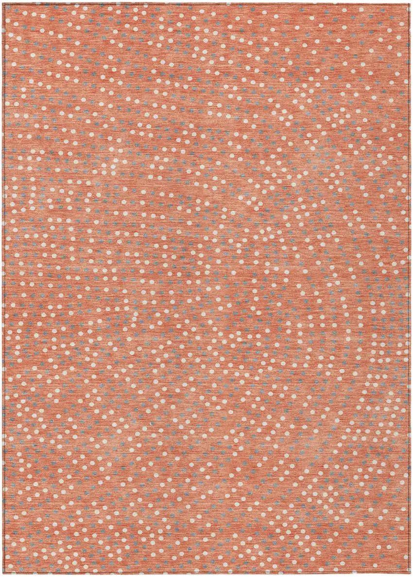 Salmon Gray And Ivory Polka Dot Washable Indoor Outdoor Area Rug Photo 2