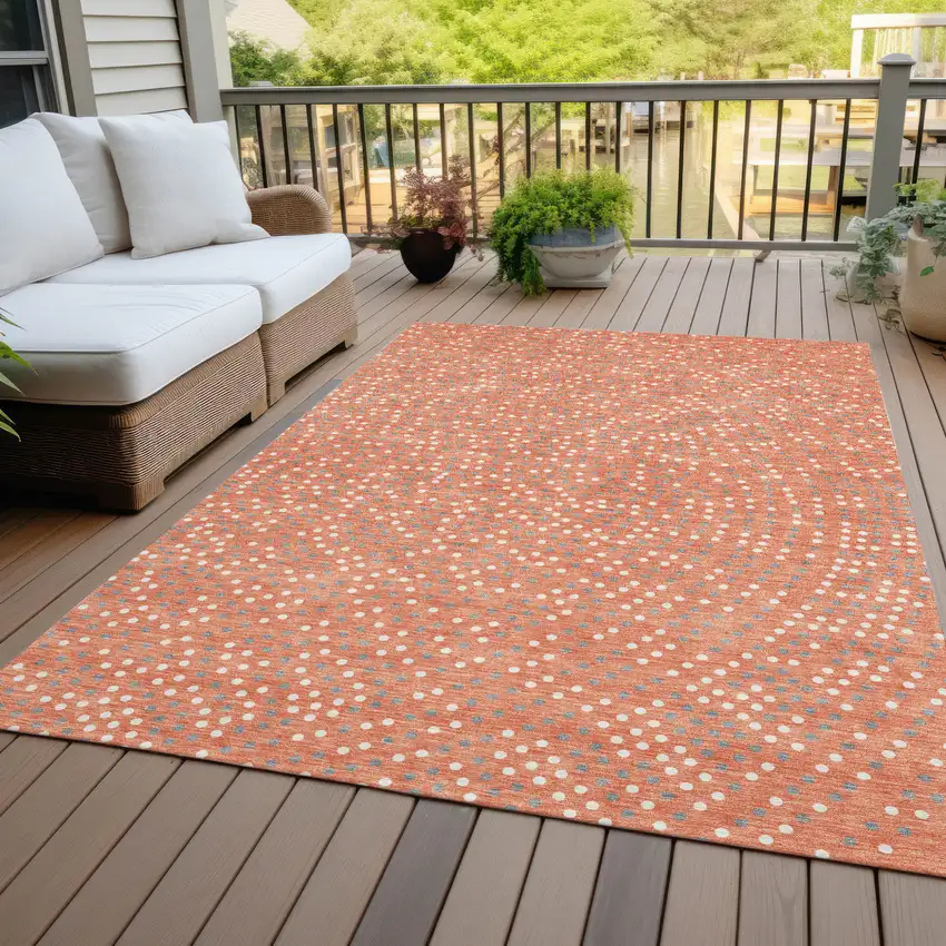 Salmon Gray And Ivory Polka Dot Washable Indoor Outdoor Area Rug Photo 9