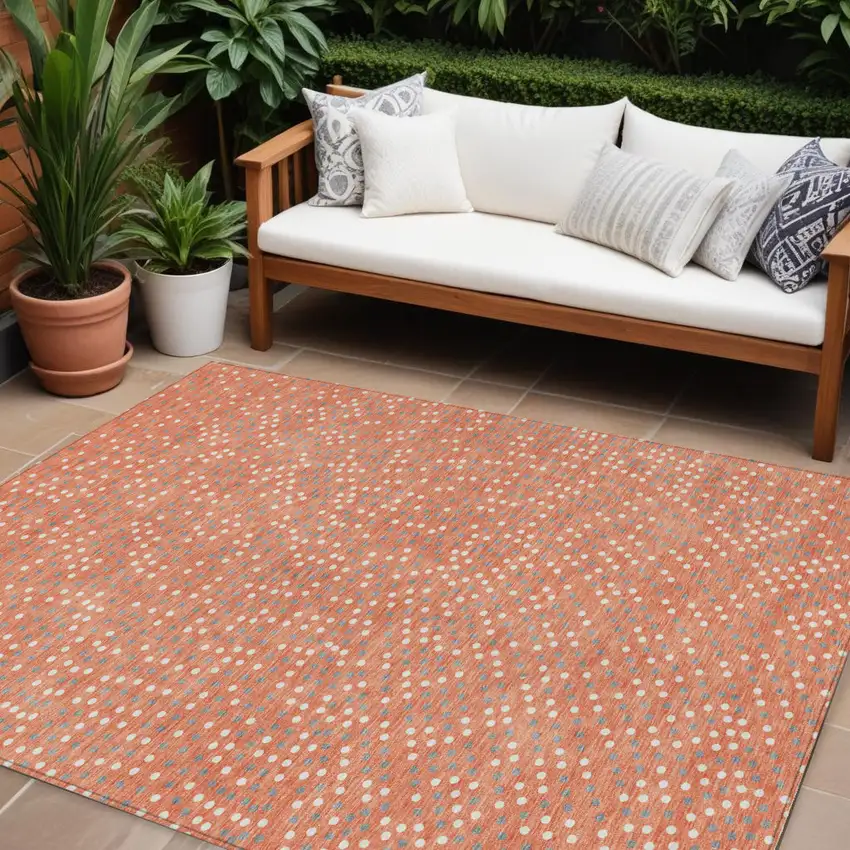 Salmon Gray And Ivory Polka Dot Washable Indoor Outdoor Area Rug Photo 1