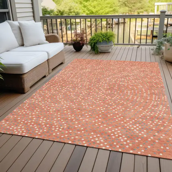 Salmon Gray And Ivory Polka Dot Washable Indoor Outdoor Area Rug Photo 9