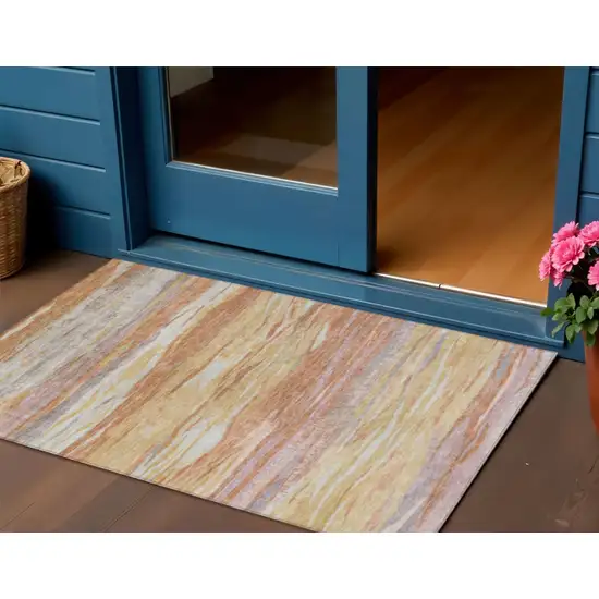 Salmon Gray And Lavender Abstract Washable Indoor Outdoor Area Rug Photo 2