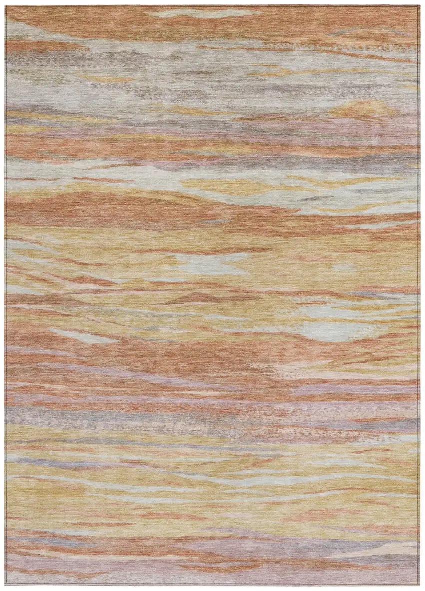 Salmon Gray And Lavender Abstract Washable Indoor Outdoor Area Rug Photo 1