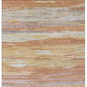 Photo of Salmon Gray And Lavender Abstract Washable Indoor Outdoor Area Rug