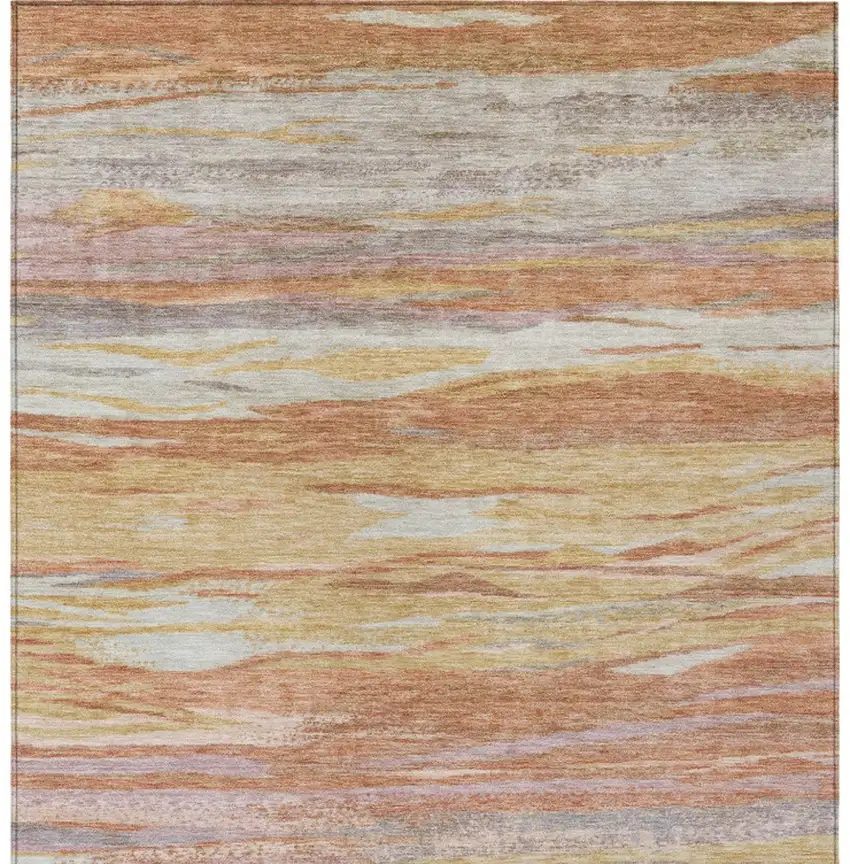 Salmon Gray And Lavender Abstract Washable Indoor Outdoor Area Rug Photo 1