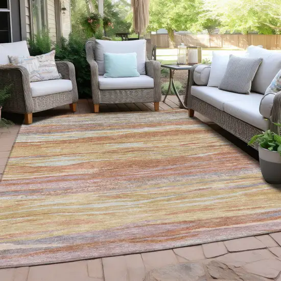 Salmon Gray And Lavender Abstract Washable Indoor Outdoor Area Rug Photo 5