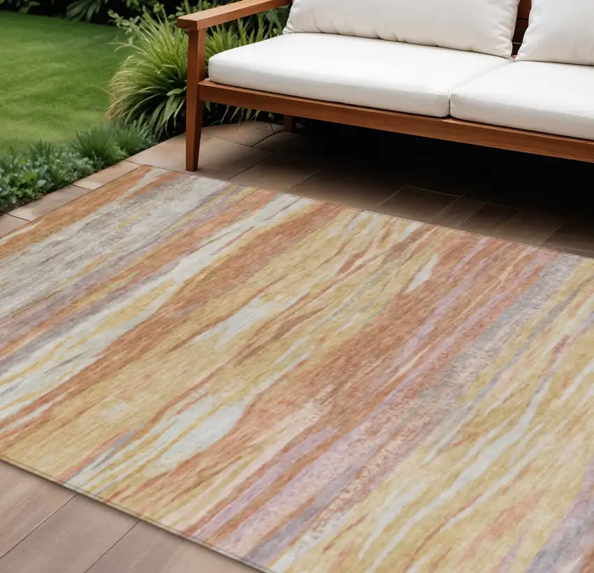 Salmon Gray And Lavender Abstract Washable Indoor Outdoor Area Rug Photo 2