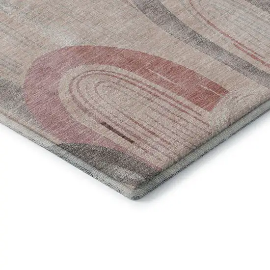 Salmon Gray And Silver Geometric Washable Area Rug With UV Protection Photo 5