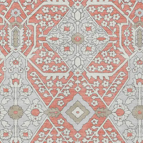 Salmon Gray And Taupe Floral Washable Indoor Outdoor Area Rug Photo 6