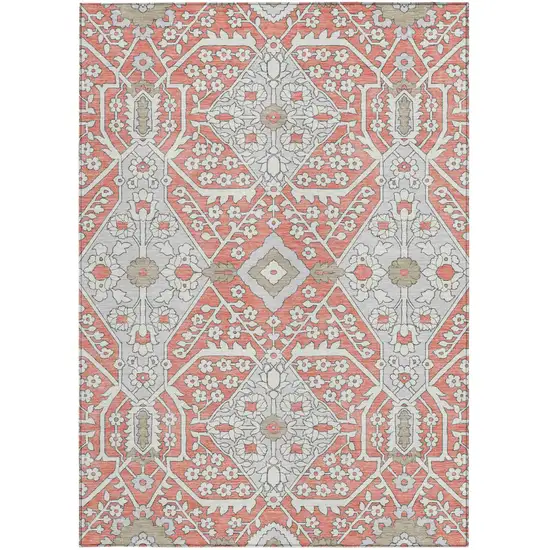 Salmon Gray And Taupe Floral Washable Indoor Outdoor Area Rug Photo 8