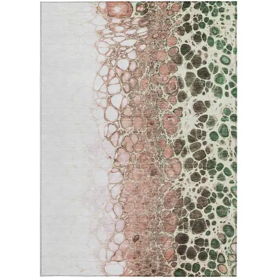 Salmon Green And Chocolate Abstract Washable Indoor Outdoor Area Rug Photo 6