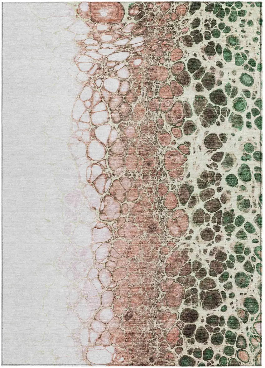 Salmon Green And Chocolate Abstract Washable Indoor Outdoor Area Rug Photo 6