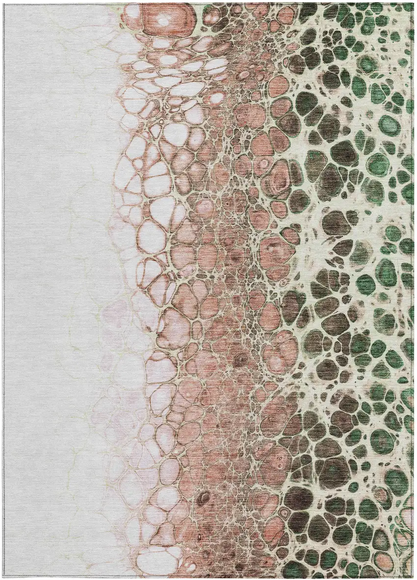 Salmon Green And Chocolate Abstract Washable Indoor Outdoor Area Rug Photo 6