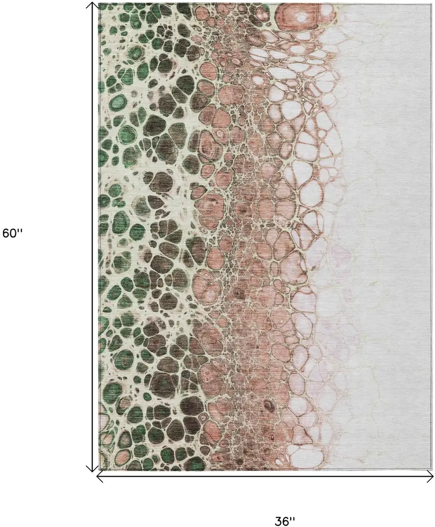 Salmon Green And Chocolate Abstract Washable Indoor Outdoor Area Rug Photo 3