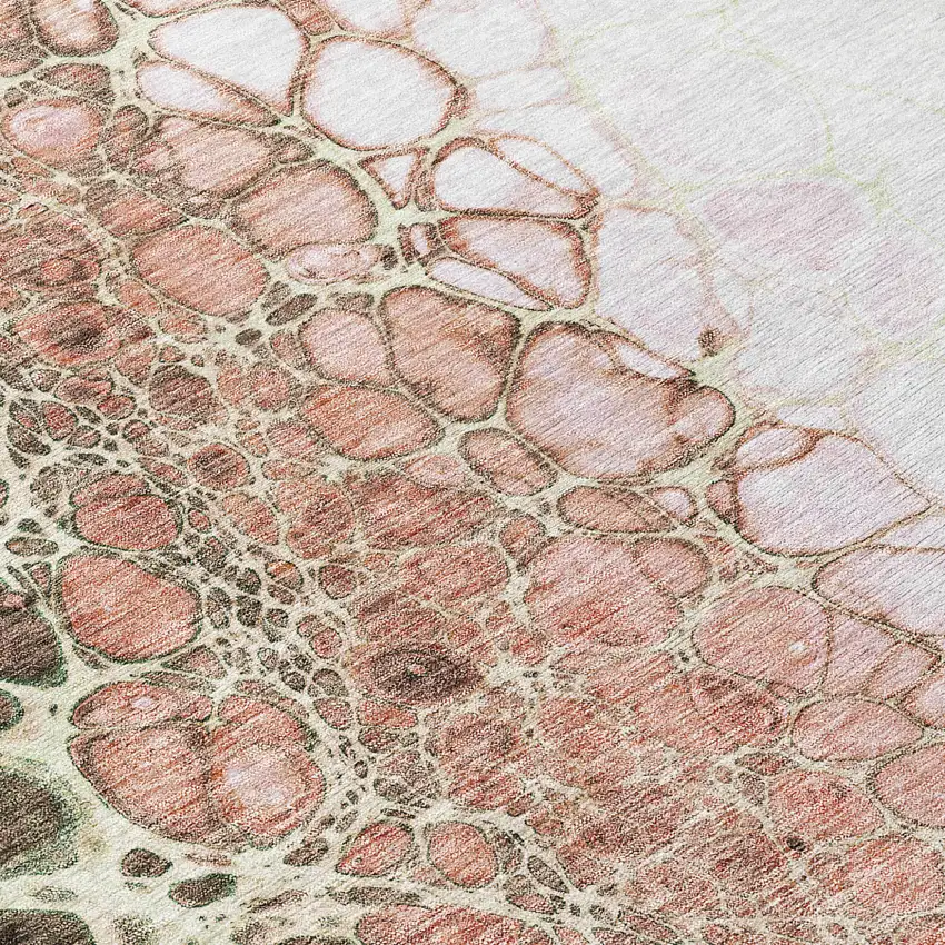 Salmon Green And Chocolate Abstract Washable Indoor Outdoor Area Rug Photo 4