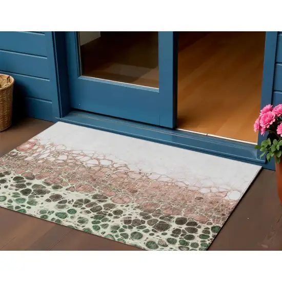 Salmon Green And Chocolate Abstract Washable Indoor Outdoor Area Rug Photo 1