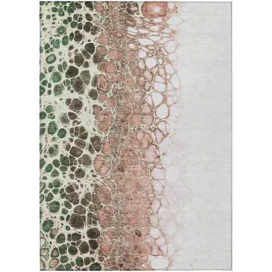 Salmon Green And Chocolate Abstract Washable Indoor Outdoor Area Rug Photo 1