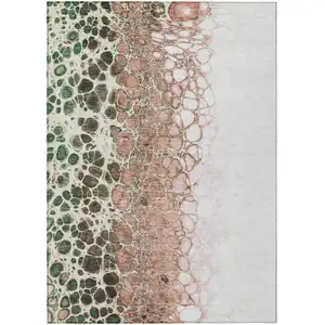 Photo of Salmon Green And Chocolate Abstract Washable Indoor Outdoor Area Rug