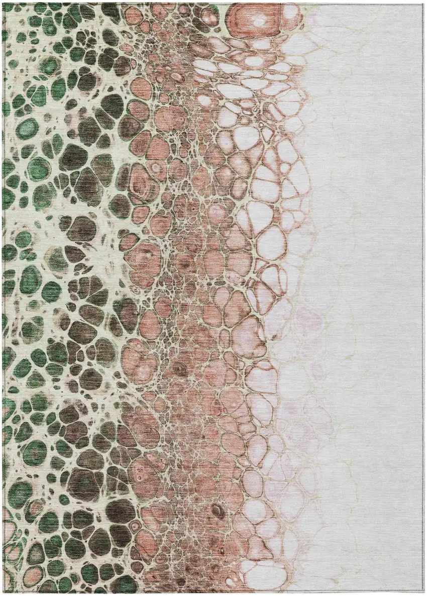 Salmon Green And Chocolate Abstract Washable Indoor Outdoor Area Rug Photo 1