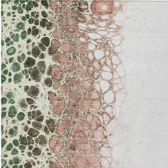 Salmon Green And Chocolate Abstract Washable Indoor Outdoor Area Rug Photo 5