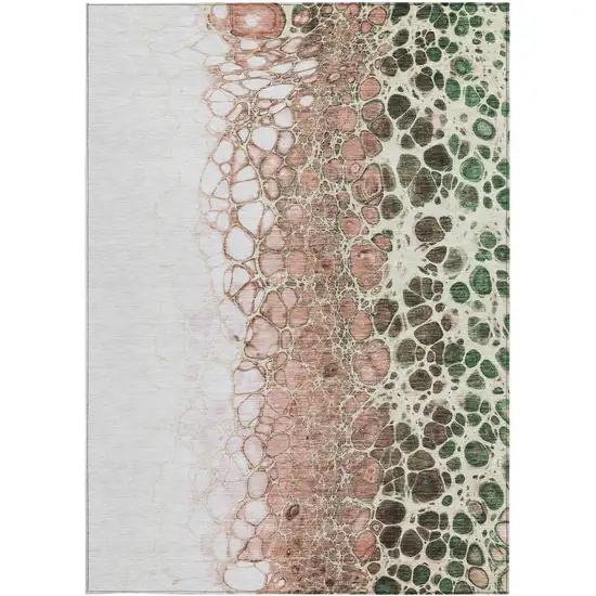 Salmon Green And Chocolate Abstract Washable Indoor Outdoor Area Rug Photo 6