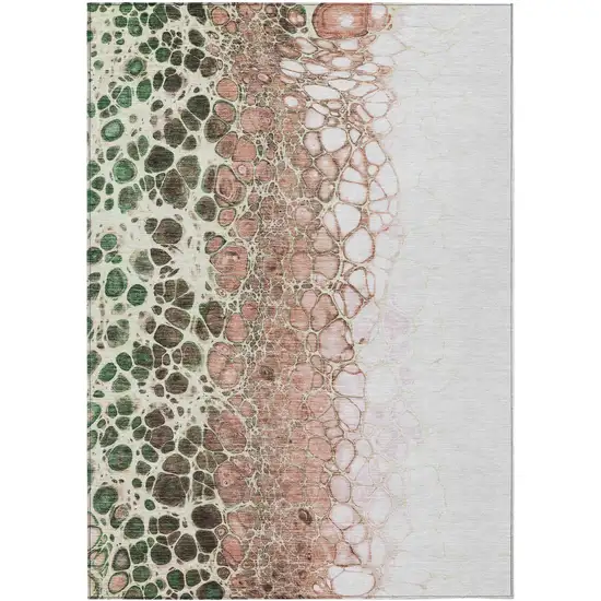 Salmon Green And Chocolate Abstract Washable Indoor Outdoor Area Rug Photo 1