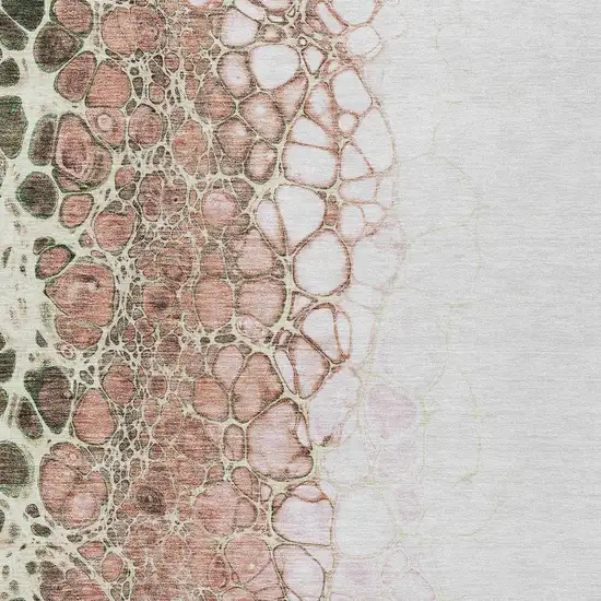 Salmon Green And Chocolate Abstract Washable Indoor Outdoor Area Rug Photo 5