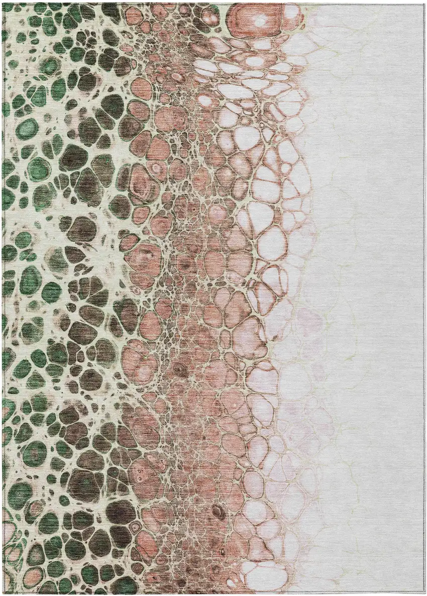 Salmon Green And Chocolate Abstract Washable Indoor Outdoor Area Rug Photo 1