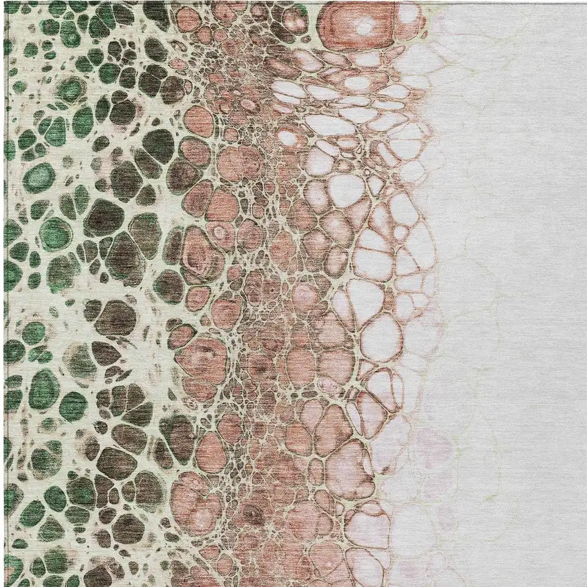 Salmon Green And Chocolate Abstract Washable Indoor Outdoor Area Rug Photo 6