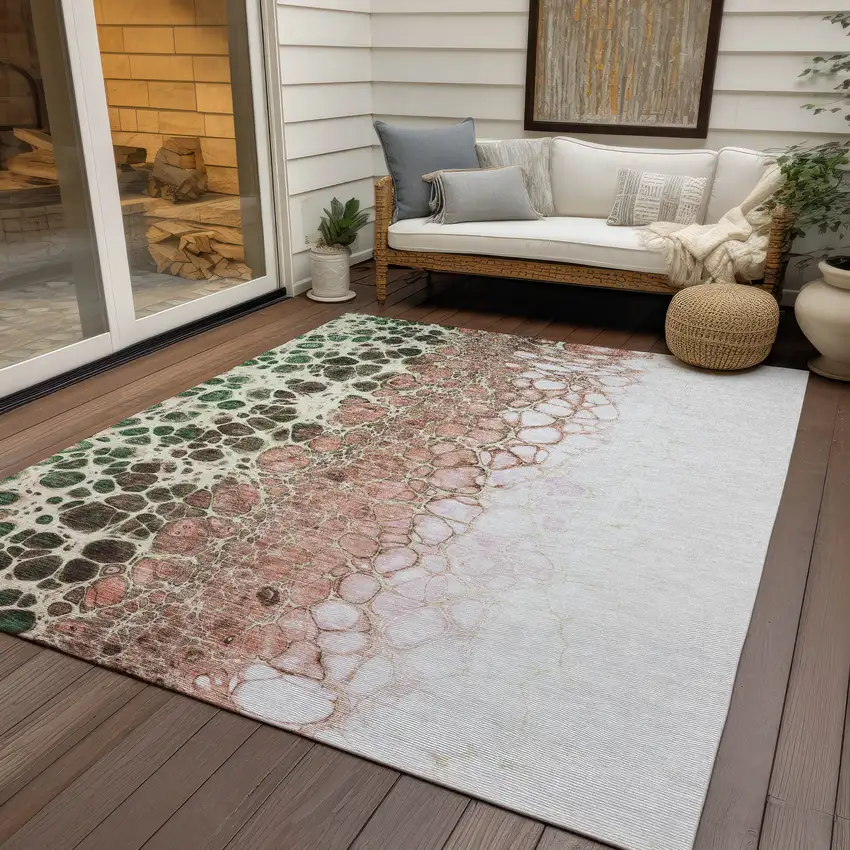 Salmon Green And Chocolate Abstract Washable Indoor Outdoor Area Rug Photo 7